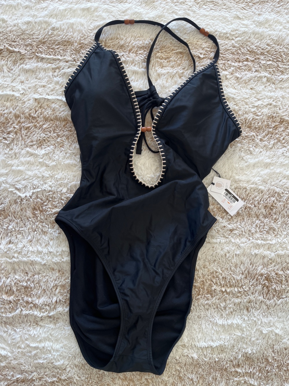 NWT Shade & Shore Black One-Piece Swimsuit with Cream Trim